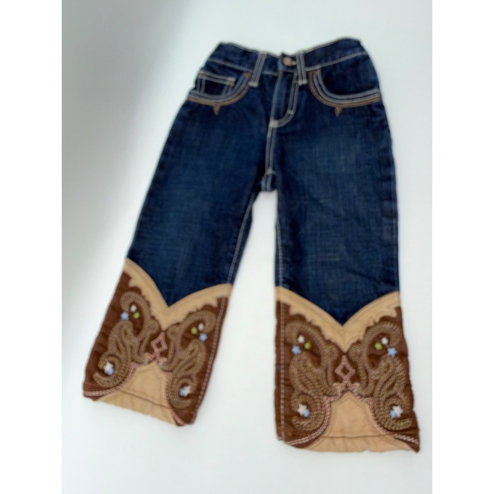Wrangler Toddler 18 Month Western Girls Embroidered Blue Jeans Brown Paisley